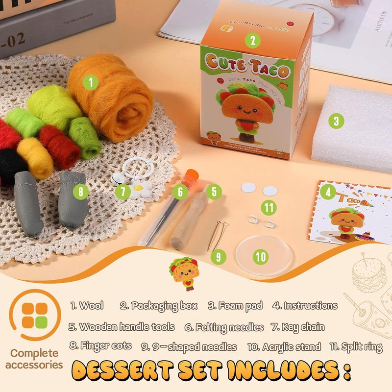 Yizzvb Needle Felting Kit, Cute Taco Felting Kit for Beginners Adult Including Instruction Wool Roving Foam Pad Needles DIY Craft Home Decoration Craft Party Supplies for Art Work Starter Beginners - Image 2